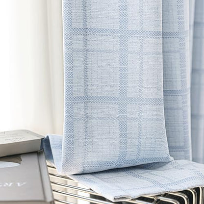 Beauoop Blue Plaid Jacquard Blackout Curtains for Bedroom 52x63 2 Panels - color: Blue, size: 52"W x 63"L (Pack of 2)
