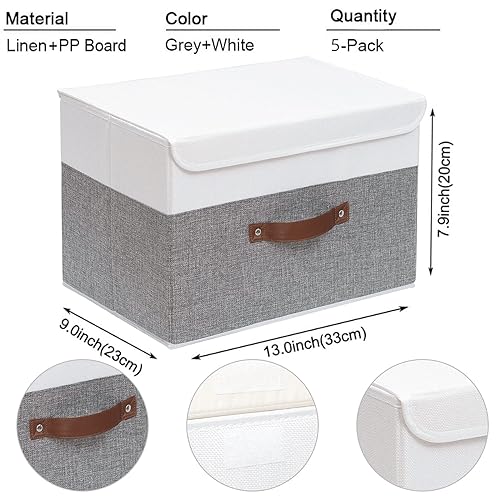 Yawinhe Collapsible Storage Bins,White/Grey,13.0x9.0x7.9in,5-Pack - color: White/Grey, size: M/(5 Pack)