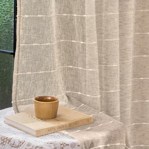 Taupe Sheer Curtains 63 Inches for Living Room Faux Linen 2 Panels - color: Taupe, size: 52"W x 63"L (Pack of 2)