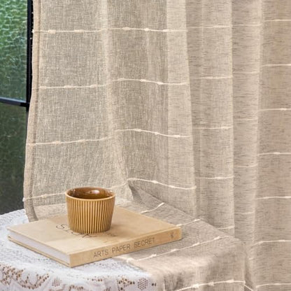 Taupe Sheer Curtains 72 Inches for Living Room Faux Linen 2 Panels - color: Taupe, size: 52"W x 72"L (Pack of 2)