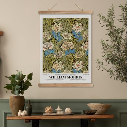 MIDEFINCH William Morris Blue and Cream Floral Linen Canvas Scroll Poster - color: WILLIAM MORRIS A