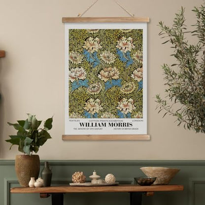 MIDEFINCH William Morris Blue and Cream Floral Linen Canvas Scroll Poster - color: WILLIAM MORRIS A