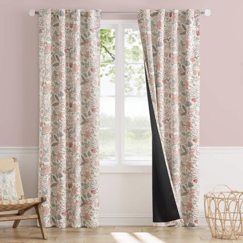 Vangao Pink Floral Blackout Curtains for Kids 84 Inches Long 2 Panels - color: Floral Pink, size: 38"W x 84"L (Pack of 2)