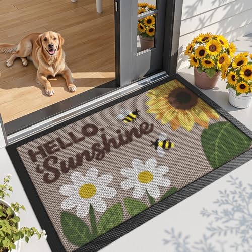 LUMI Outside Welcome Door Mat 36x59, Non-Slip Durable Rubber Easy Clean - color: Sunshine, size: 36"x59"