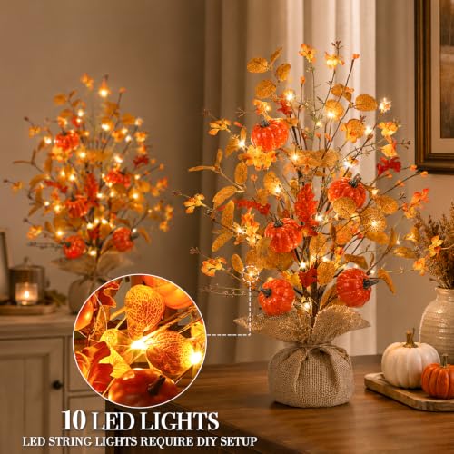 Timer & Pumpkin - Fall Decor 2 Pack 18 Inch Lighted Fall Tree Tabletop