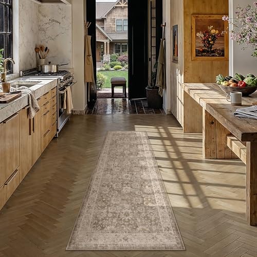 HUGEAR 2x6 Taupe Retro Distressed Washable Runner Rug for Hallway - color: A| Taupe, size: 2' x 6' (Runner)
