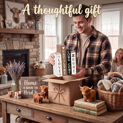 Xuhal 4 Pcs Highland Cow Table Decorations,Rustic Cow Wooden Book for Home - style: Highland Cow