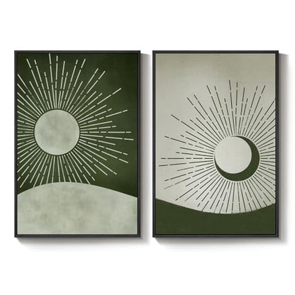 Large Framed Green Boho Abstract Canvas Wall Art for Living Room, 24x36 In - color: Neutral Green, size: 24" W x 36" H x 2Pcs