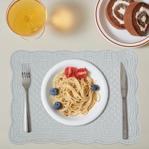 HOMBYS Quilted Placemats Set of 6 Washable-13x18 inches Rectangular Placemats for Kitchen Table-100% Cotton Fabric Rectangular Table Mats, (Light Grey) - color: Light Grey