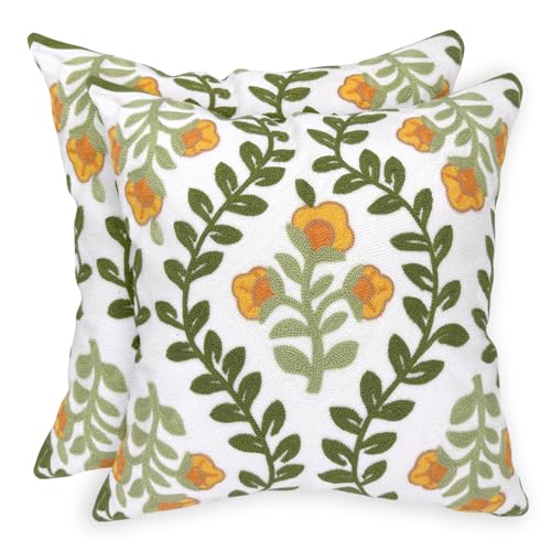 Alysheer Embroidered Decorative Throw Pillow Cover 18"x 18" Set of 2,Orange - color: Orange Green, size: 18" x 18" (Pack of 2)