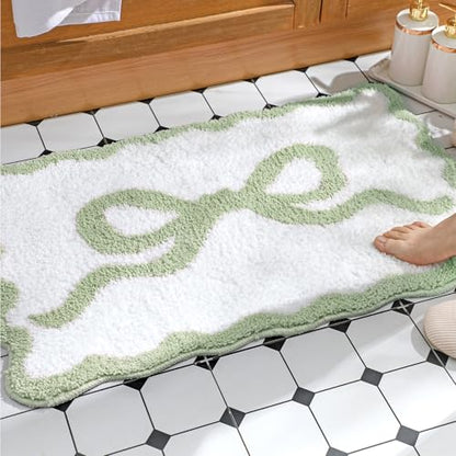 Tinideya Sage Green Bow Bathroom Rug 16" x 24" Scalloped Bow Bath Mat - color: Sage Green, size: 16" x 24" (Rectangular)