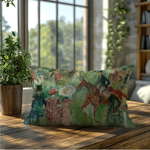 Abstract Green Horse Equestrian Lumbar Throw Pillow Cover 12x20 - color: Abstract Green -16