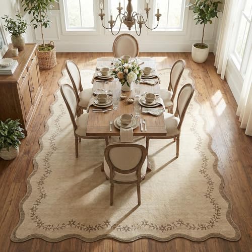 GarveeHome Scalloped Area Rugs 8x10 Large Jute Washable Living Room Rug - color: Jute, size: 8' x 10' (Rectangular)