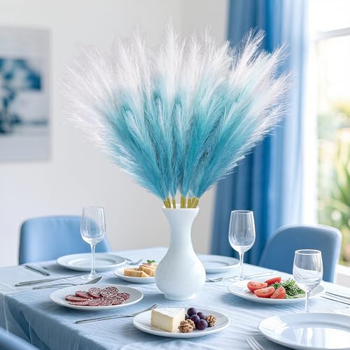 8 Pcs 35.4" Blue Gradient Faux Pampas Grass, Tall Pampas Grass Vase Filler - color: Blue, size: 35.4inch-8Pcs