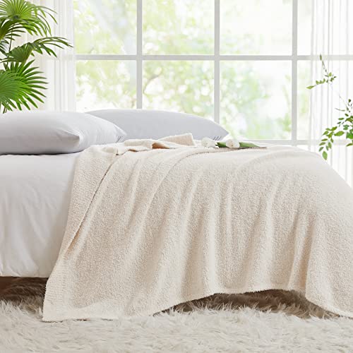 CYMULA Super Soft Knit Throw Blanket Twin Size Cream White-Lightweight Plush Fuzzy Fluffy Warm Cozy Blankets and Throws for Sofa Bed All Season Use - color: Cream White, size: Twin(60"x80")