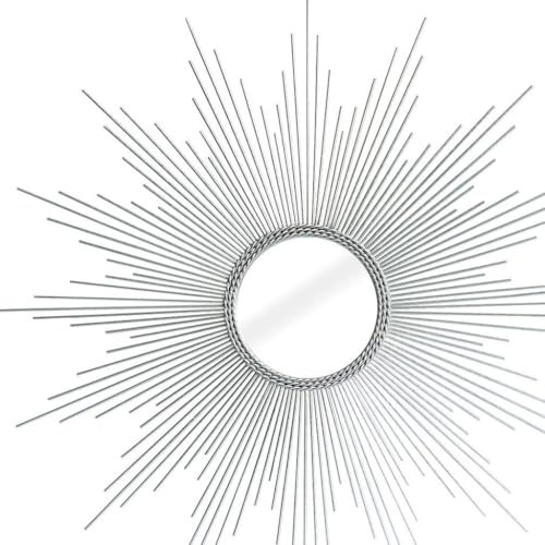 HomeRoots 32" Silver Metal Sunburst Geometric Framed Accent Mirror