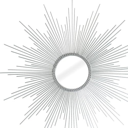 HomeRoots 32" Silver Metal Sunburst Geometric Framed Accent Mirror