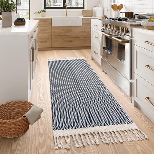 Lahome Boho Bathroom Runner Rug, 2x6 Washable Rugs for Kitchen Hallway - color: Navy Blue, size: 2' x 6' (Runner)