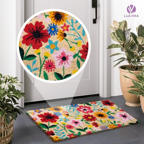 Coir Door Mats Outdoor and Indoor, Botanic, 16 x 27,5 in - color: Botanic