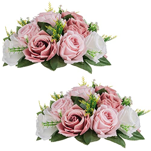 NUPTIO Flower Balls for Table Centerpieces: Dusty Pink & White Fake Flowers - color: Dusty Rose & White, size: 2 Pcs