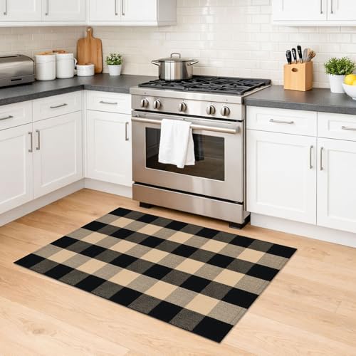 KILOCOCO Buffalo Plaid Checkered Rug 27.5x43 in Brown Black Front Door Rug - color: Brown and Black, size: 2'4" x 3'7" (Rectangular)