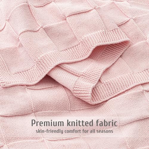 Whale Flotilla Checkered Knit Throw Blanket for Couch, Pink - color: Pink, size: 60x80 Inch