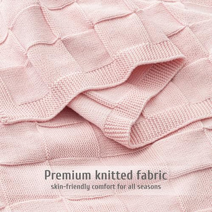 Whale Flotilla Checkered Knit Throw Blanket for Couch, Pink - color: Pink, size: 60x80 Inch