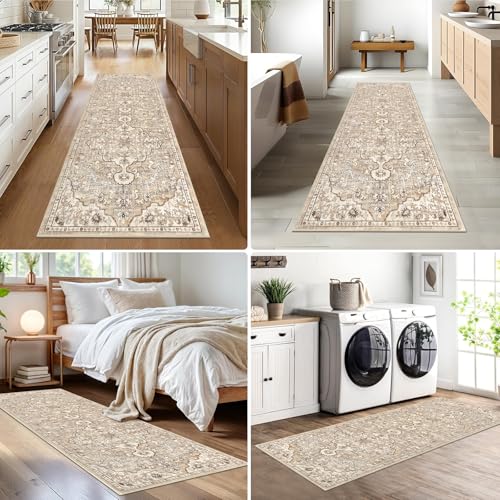 Pauwer Hallway Runner Rug 2x6, Washable Boho Kitchen Runner, Beige Brown - color: Beige Brown, size: 2' x 6' (Runner)