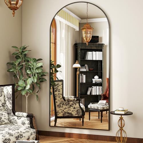 BEAUTYPEAK 71" x 30" Arch Floor Length Mirror with Stand, Black - color: Black, size: 71"L x 30"W