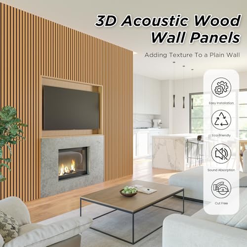 SMARTSTANDARD 4 Pack 106" x 12.6" Wood Slat Wall Panels, Light Brown - color: Light Brown, size: 106" x 50.4"