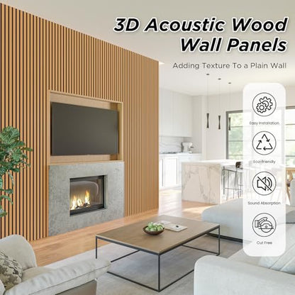 SMARTSTANDARD 4 Pack 106" x 12.6" Wood Slat Wall Panels, Light Brown - color: Light Brown, size: 106" x 50.4"