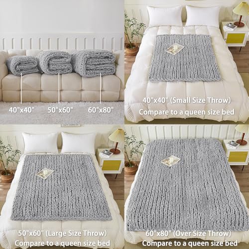 WESHIONGOO Chunky Knit Blanket Throw for Couch 40"×40" Light Grey - color: Light Grey, size: 40"x40"(Small Size Throw)