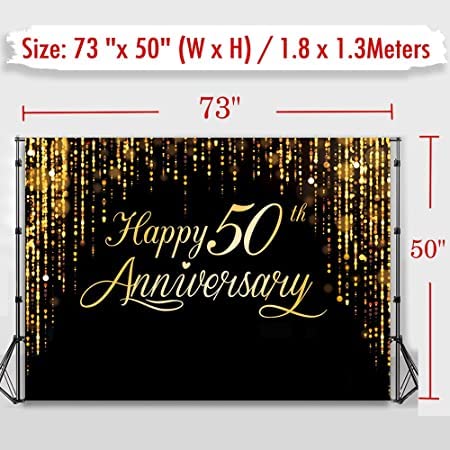 Anniversary Backdrop for Happy 50th Party, Black Gold Background Glitter Bokeh Dots Wedding Anniversary Party Photo Background Cake Table Extra Large Wall Decor Props (73'' x 50'') - color: 50th Anniversary Theme