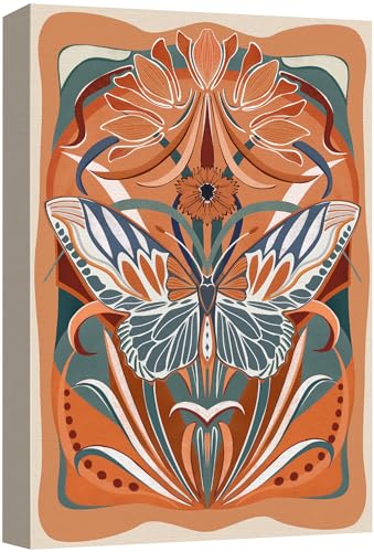 SIGNFORD Canvas Print Wall Art Butterfly and Flower Nature Wilderness Illustrations Floral Botanical Print Modern Art Decorative Multicolor Rustic Cozy for Bedroom - 12"x18" - color: Ab04-2312-na33, size: 12" x 18"
