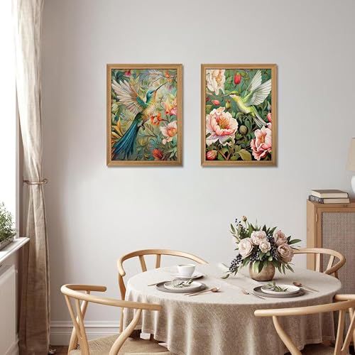 Framed 3D Textured Colorful Canvas Wall Art Set of 2 16x24 Inch - color: Bird-wood, size: 24"L x 16"W