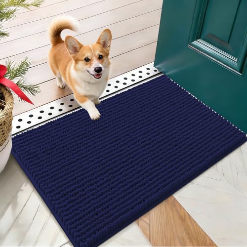 OLANLY Dog Door Mat for Muddy Paws 24x16, Extra Absorbent Chenille Mud Mat - color: Navy Blue, size: 24" X 16"