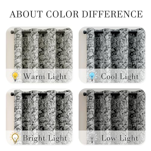 ChrisDowa 100% Black Blackout Floral Curtains 63 Inches Long 2 Panels - color: Leaf | Black, size: 52"W x 63"L (Pack of 2)
