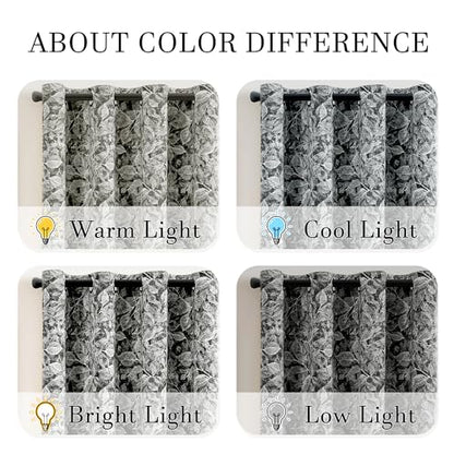 ChrisDowa 100% Black Blackout Floral Curtains 63 Inches Long 2 Panels - color: Leaf | Black, size: 52"W x 63"L (Pack of 2)
