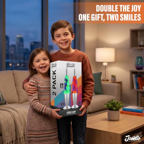 JAMBO 2 Pack- 16" Beautiful Lamp- Blue with Yellow/Green Wax and Purple with Yellow Wax, Relaxing Liquid Lamp, Night Light Nightlight, Lamps for Adults Teens Kid - color: Silver Base, Blue Liquid, Yellow Wax AND Silver Base, Purple Liquid, Yellow Wax