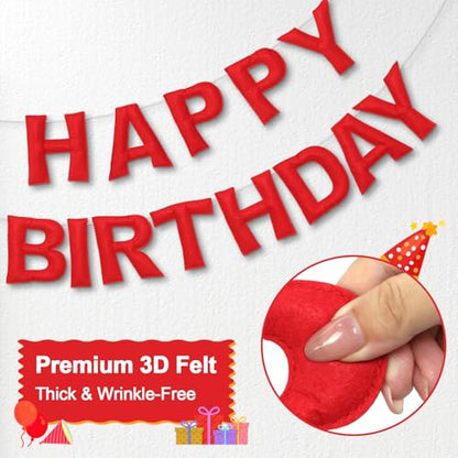 Pre-Strung Felt Happy Birthday Banner Red Garland Set - color: Red