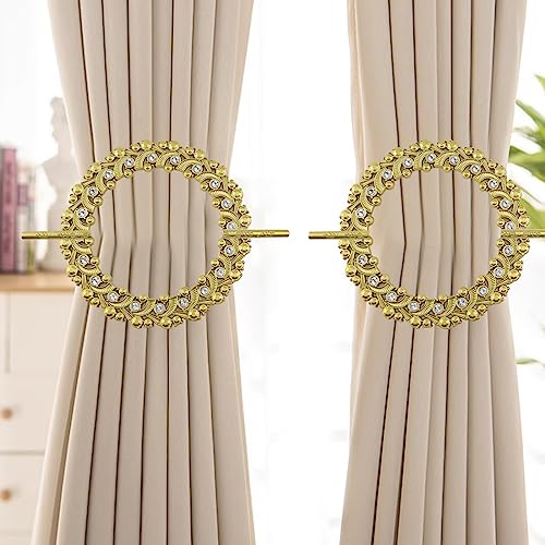 2 Pack Gold Curtain Tiebacks, Round Drapery Holdbacks, 20 Crystals - style: 20 Crystals Gold