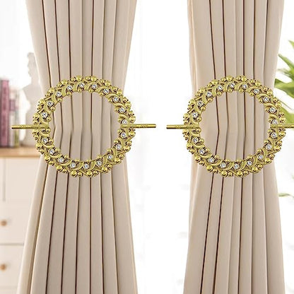 2 Pack Gold Curtain Tiebacks, Round Drapery Holdbacks, 20 Crystals - style: 20 Crystals Gold