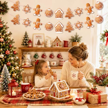 Uniwish 2 Pack Gingerbread Garland Banner Christmas Hanging Decorations