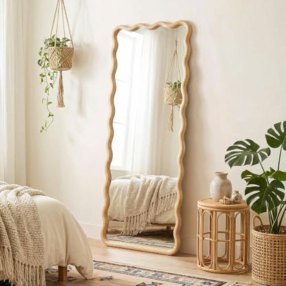 Full Length Mirror, 55”x20” Wavy Wood Floor Mirror for Wall - size: 55"L x 20"W