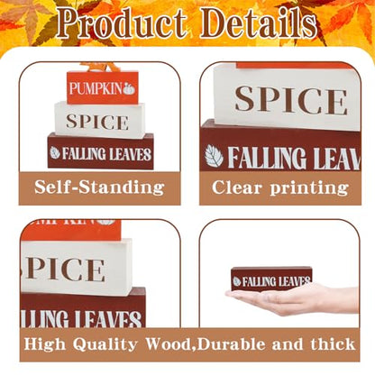 4 Pcs Thanksgiving Fall Decor Wooden Table Centerpieces Fall Maple Leaf Block Sign Decorations for Home Wooden Tiered Tray Decor for Tabletop Autumn Harvest Party Home Kitchen - style: Maple Leaf