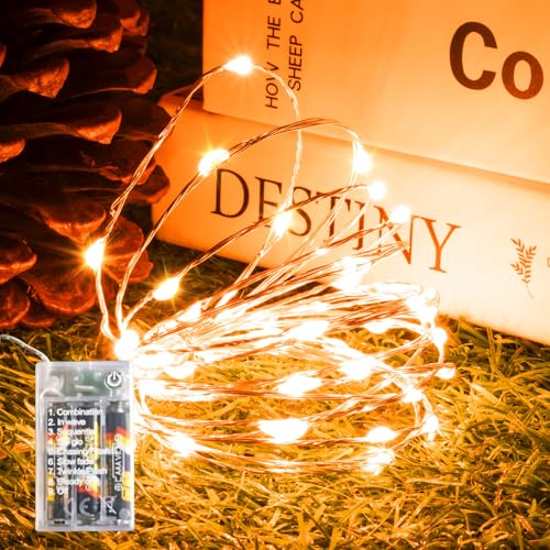 Orange Fairy Lights Battery Operated (Included), 8 Modes & Auto timer, 16FT 50Led Mini Twinkle Silver Wire Firefly Starry lights, Waterproof Battery Operated Lights for Party Bedroom Christmas - color: Orange, size: 1 Pack - Batteries Included