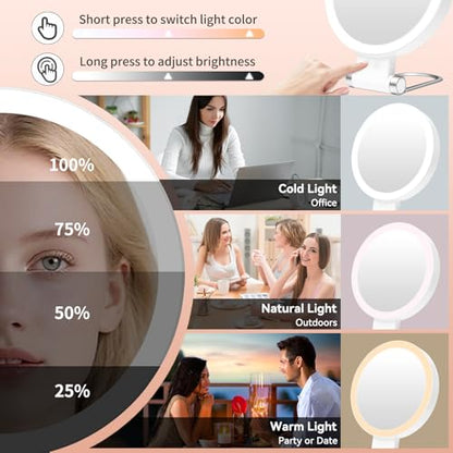 Travel Makeup Mirror with Lights-1/30X Magnifying Rechargeable Double-Sided