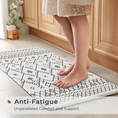 FRESHMINT Moroccan Kitchen Mat Set 2 Piece, 17x30''+17x47'', Bright White - color: Bright White
