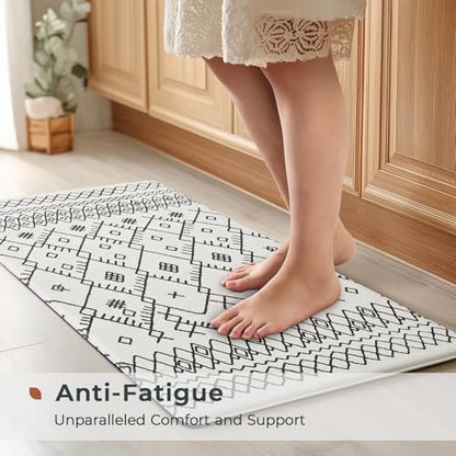 FRESHMINT Moroccan Kitchen Mat Set 2 Piece, 17x30''+17x47'', Bright White - color: Bright White