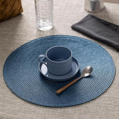 Baroyal Round Placemats Set of 8 Plastic Woven Placemats Washable Wipeable Table Mats for Dining Table Heat Resistant Non-Slip Circle Place Mats (Royal Blue) - color: Royal Blue